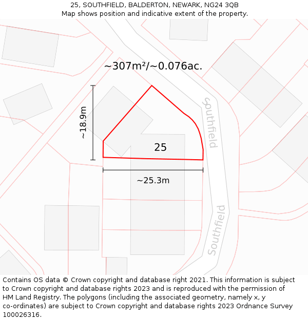 25, SOUTHFIELD, BALDERTON, NEWARK, NG24 3QB: Plot and title map