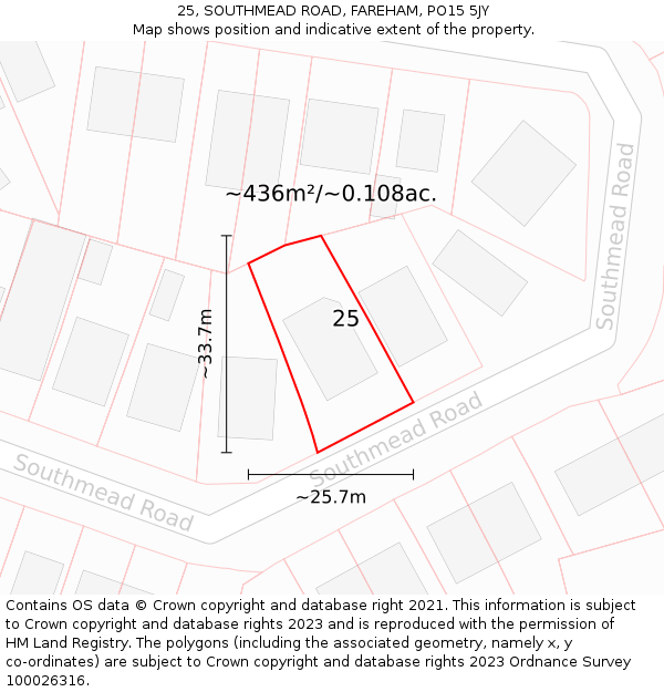 25, SOUTHMEAD ROAD, FAREHAM, PO15 5JY: Plot and title map