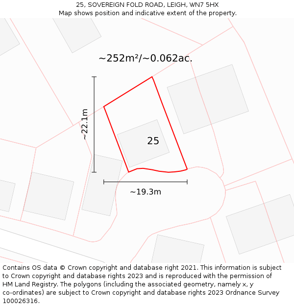 25, SOVEREIGN FOLD ROAD, LEIGH, WN7 5HX: Plot and title map