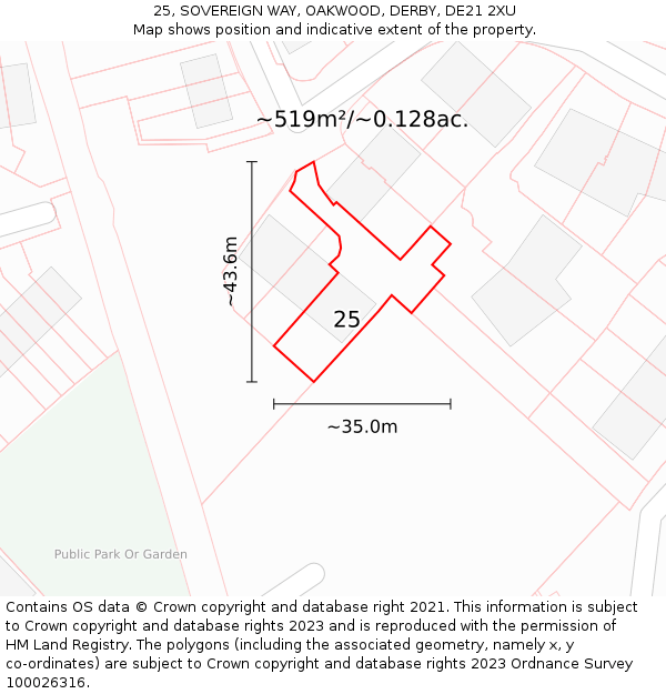 25, SOVEREIGN WAY, OAKWOOD, DERBY, DE21 2XU: Plot and title map