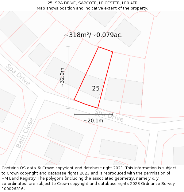 25, SPA DRIVE, SAPCOTE, LEICESTER, LE9 4FP: Plot and title map