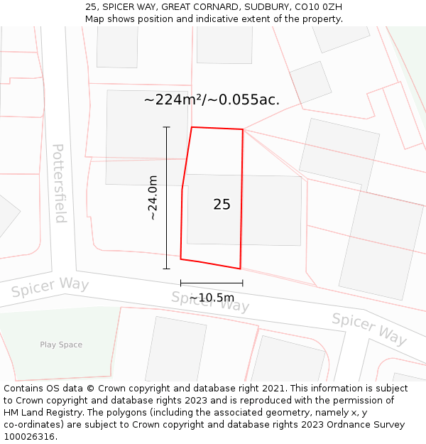 25, SPICER WAY, GREAT CORNARD, SUDBURY, CO10 0ZH: Plot and title map