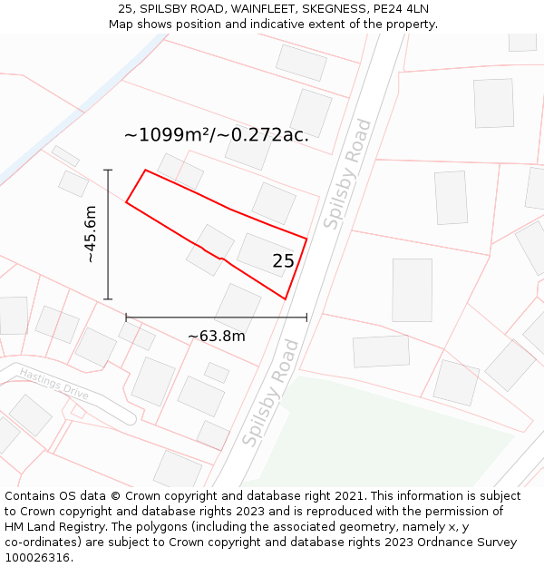 25, SPILSBY ROAD, WAINFLEET, SKEGNESS, PE24 4LN: Plot and title map
