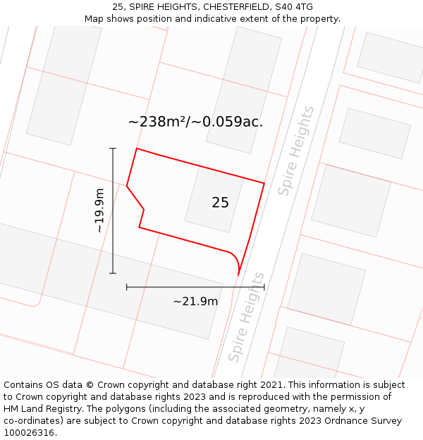 25, SPIRE HEIGHTS, CHESTERFIELD, S40 4TG: Plot and title map