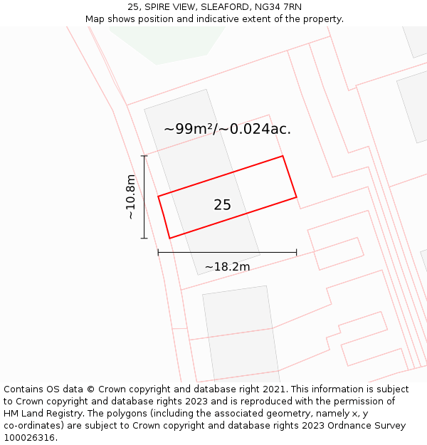 25, SPIRE VIEW, SLEAFORD, NG34 7RN: Plot and title map