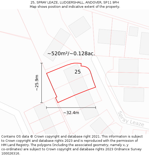 25, SPRAY LEAZE, LUDGERSHALL, ANDOVER, SP11 9PH: Plot and title map
