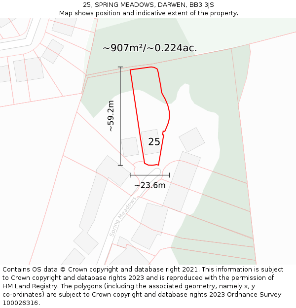 25, SPRING MEADOWS, DARWEN, BB3 3JS: Plot and title map