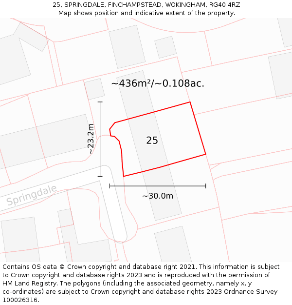 25, SPRINGDALE, FINCHAMPSTEAD, WOKINGHAM, RG40 4RZ: Plot and title map