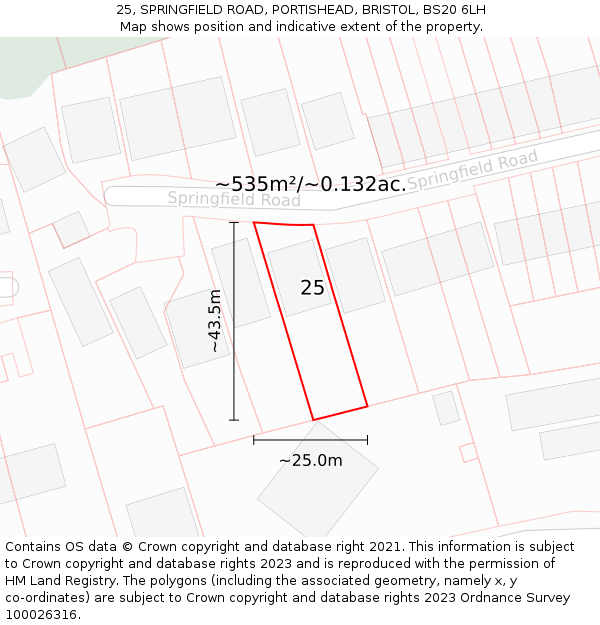 25, SPRINGFIELD ROAD, PORTISHEAD, BRISTOL, BS20 6LH: Plot and title map