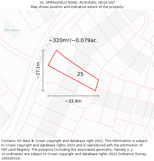 25, SPRINGFIELD ROAD, RUSHDEN, NN10 0QT: Plot and title map