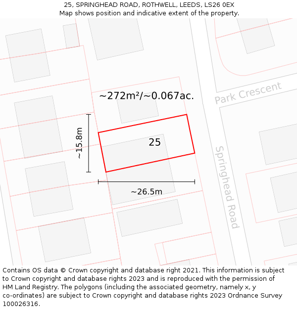 25, SPRINGHEAD ROAD, ROTHWELL, LEEDS, LS26 0EX: Plot and title map