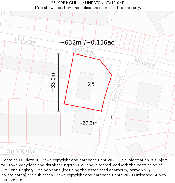 25, SPRINGHILL, NUNEATON, CV10 0NP: Plot and title map