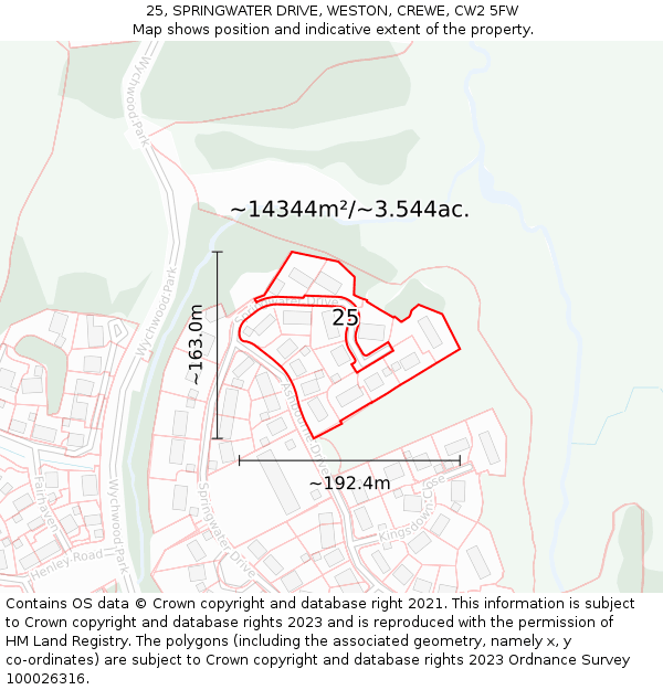 25, SPRINGWATER DRIVE, WESTON, CREWE, CW2 5FW: Plot and title map