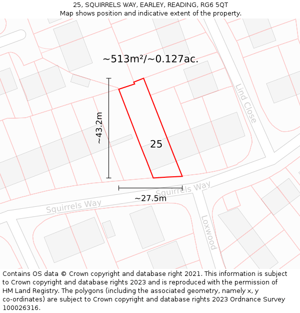 25, SQUIRRELS WAY, EARLEY, READING, RG6 5QT: Plot and title map
