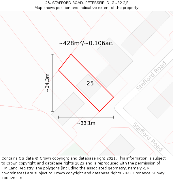 25, STAFFORD ROAD, PETERSFIELD, GU32 2JF: Plot and title map