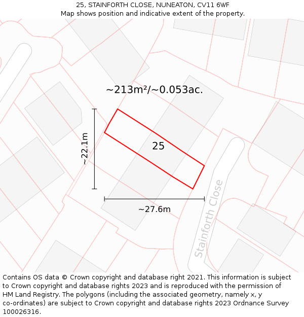 25, STAINFORTH CLOSE, NUNEATON, CV11 6WF: Plot and title map
