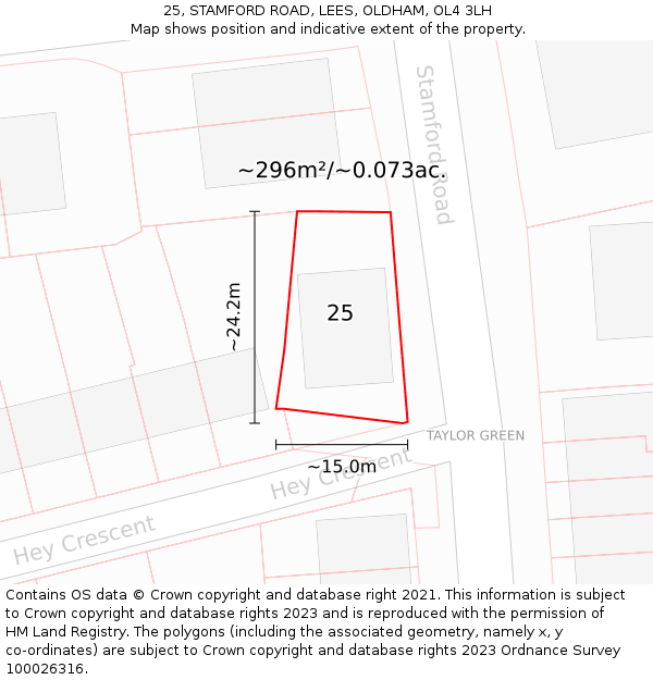 25, STAMFORD ROAD, LEES, OLDHAM, OL4 3LH: Plot and title map