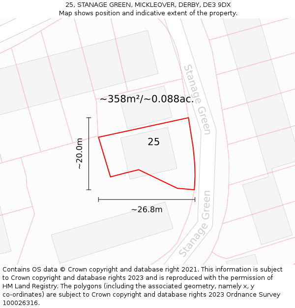 25, STANAGE GREEN, MICKLEOVER, DERBY, DE3 9DX: Plot and title map