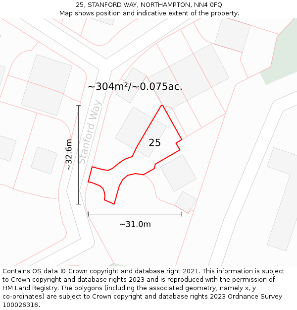 25, STANFORD WAY, NORTHAMPTON, NN4 0FQ: Plot and title map