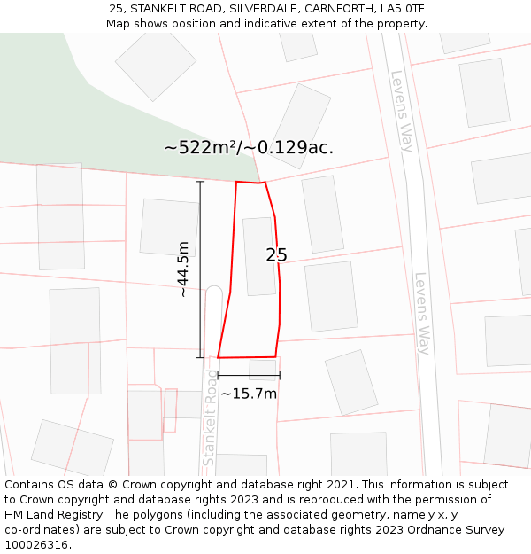 25, STANKELT ROAD, SILVERDALE, CARNFORTH, LA5 0TF: Plot and title map