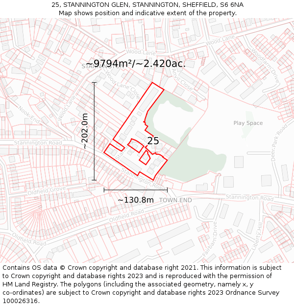 25, STANNINGTON GLEN, STANNINGTON, SHEFFIELD, S6 6NA: Plot and title map