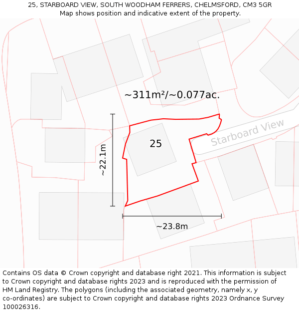 25, STARBOARD VIEW, SOUTH WOODHAM FERRERS, CHELMSFORD, CM3 5GR: Plot and title map