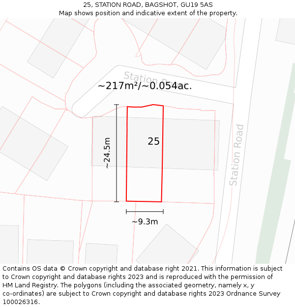 25, STATION ROAD, BAGSHOT, GU19 5AS: Plot and title map