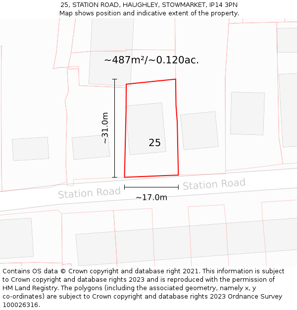 25, STATION ROAD, HAUGHLEY, STOWMARKET, IP14 3PN: Plot and title map