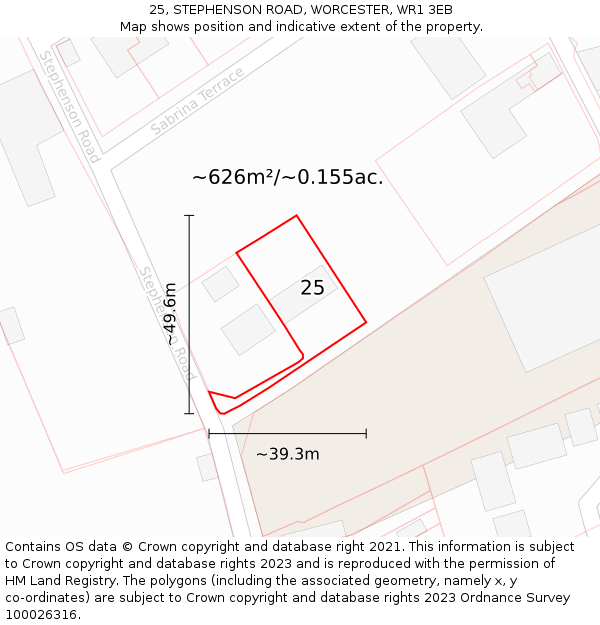 25, STEPHENSON ROAD, WORCESTER, WR1 3EB: Plot and title map