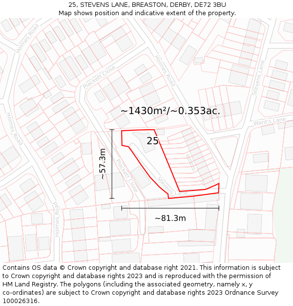 25, STEVENS LANE, BREASTON, DERBY, DE72 3BU: Plot and title map