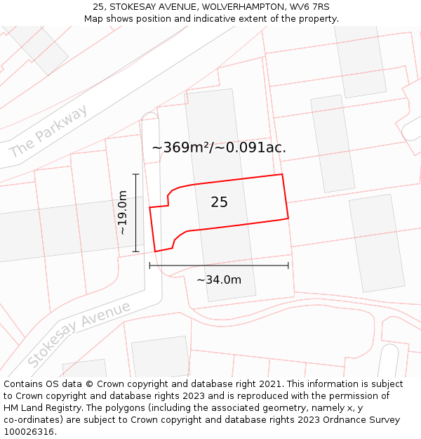 25, STOKESAY AVENUE, WOLVERHAMPTON, WV6 7RS: Plot and title map