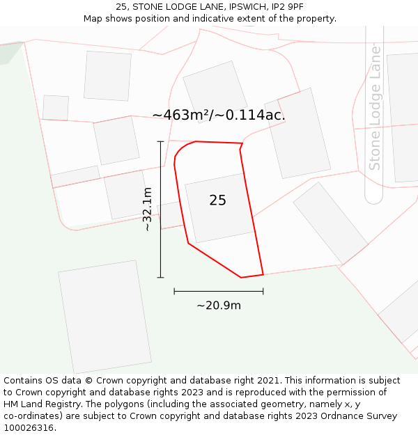 25, STONE LODGE LANE, IPSWICH, IP2 9PF: Plot and title map