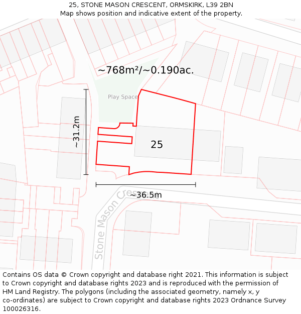 25, STONE MASON CRESCENT, ORMSKIRK, L39 2BN: Plot and title map