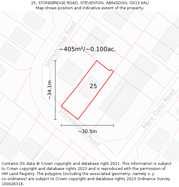 25, STONEBRIDGE ROAD, STEVENTON, ABINGDON, OX13 6AU: Plot and title map