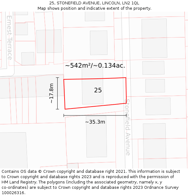 25, STONEFIELD AVENUE, LINCOLN, LN2 1QL: Plot and title map
