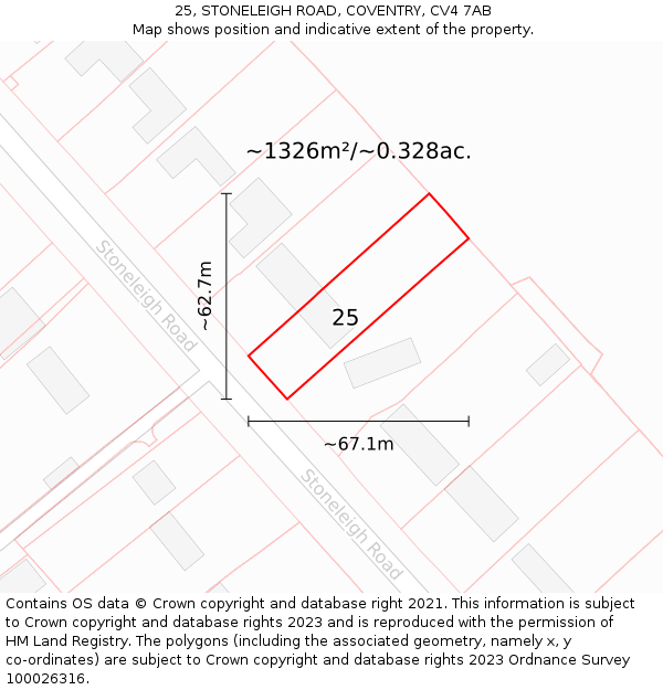 25, STONELEIGH ROAD, COVENTRY, CV4 7AB: Plot and title map