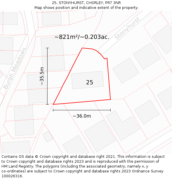 25, STONYHURST, CHORLEY, PR7 3NR: Plot and title map