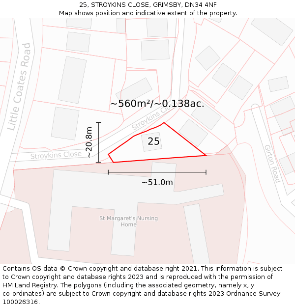 25, STROYKINS CLOSE, GRIMSBY, DN34 4NF: Plot and title map