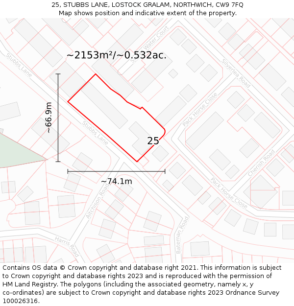 25, STUBBS LANE, LOSTOCK GRALAM, NORTHWICH, CW9 7FQ: Plot and title map