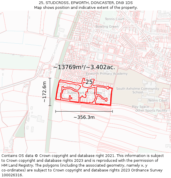 25, STUDCROSS, EPWORTH, DONCASTER, DN9 1DS: Plot and title map