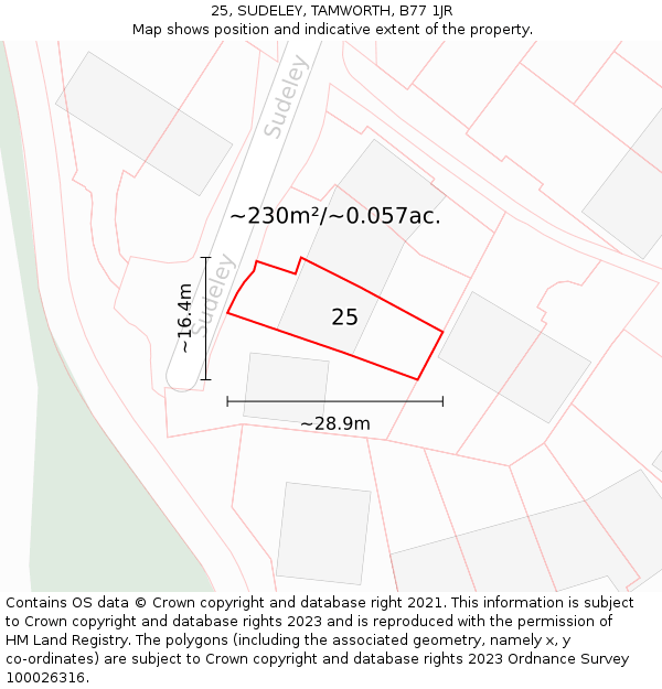 25, SUDELEY, TAMWORTH, B77 1JR: Plot and title map