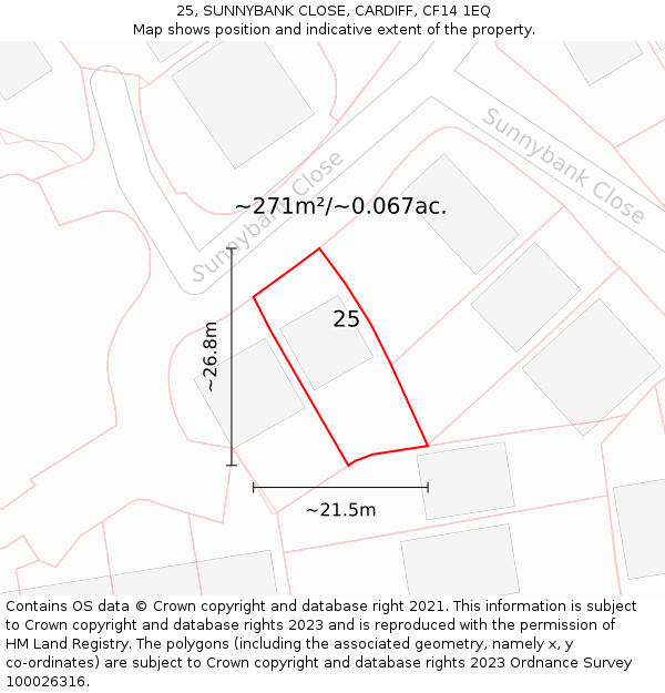 25, SUNNYBANK CLOSE, CARDIFF, CF14 1EQ: Plot and title map