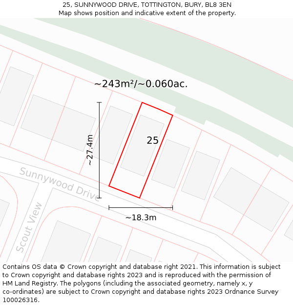 25, SUNNYWOOD DRIVE, TOTTINGTON, BURY, BL8 3EN: Plot and title map