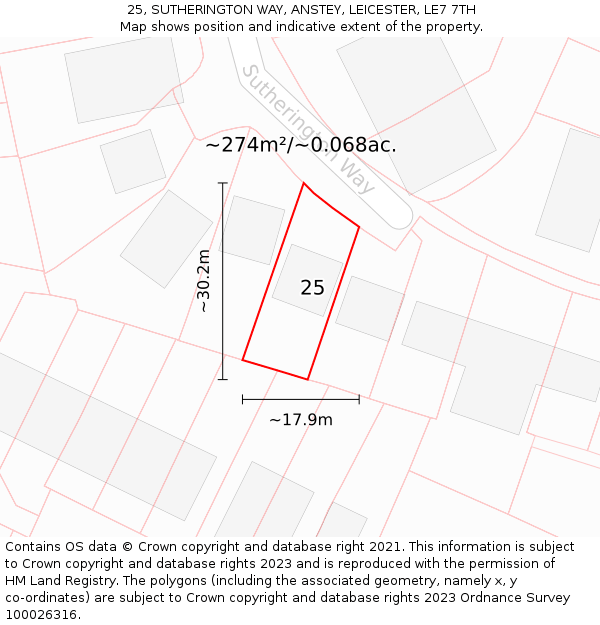 25, SUTHERINGTON WAY, ANSTEY, LEICESTER, LE7 7TH: Plot and title map