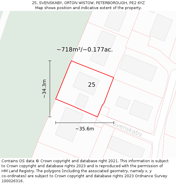 25, SVENSKABY, ORTON WISTOW, PETERBOROUGH, PE2 6YZ: Plot and title map