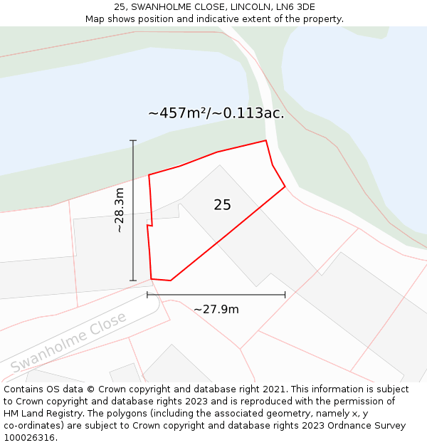 25, SWANHOLME CLOSE, LINCOLN, LN6 3DE: Plot and title map