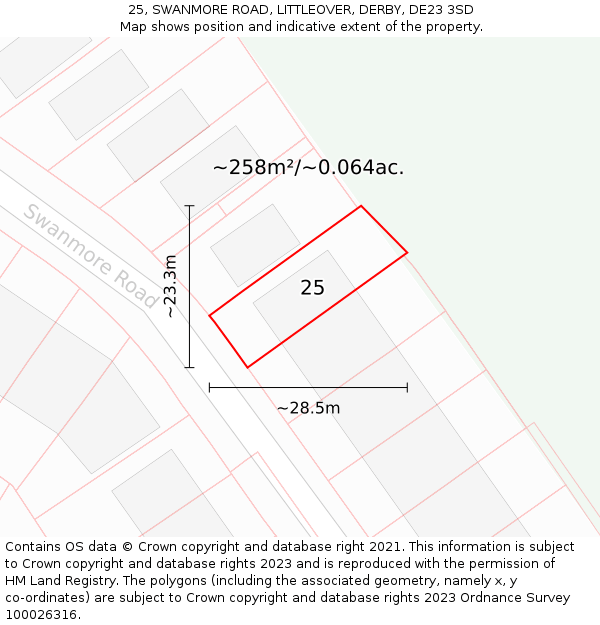 25, SWANMORE ROAD, LITTLEOVER, DERBY, DE23 3SD: Plot and title map