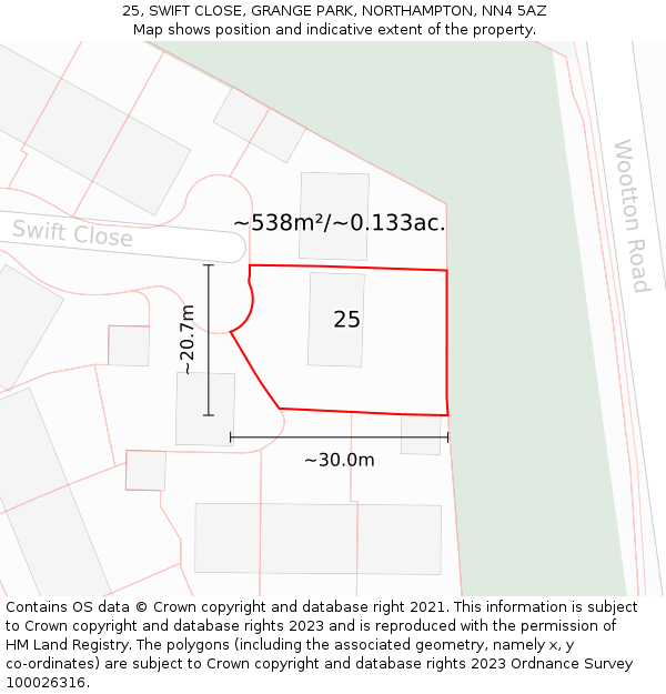 25, SWIFT CLOSE, GRANGE PARK, NORTHAMPTON, NN4 5AZ: Plot and title map