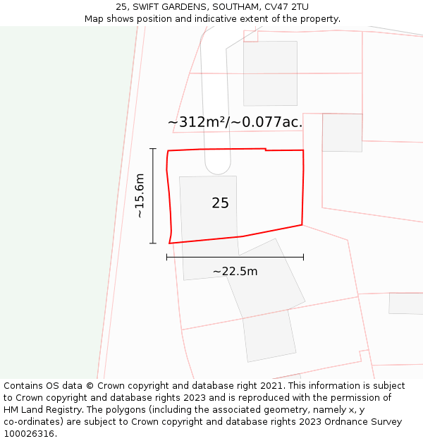 25, SWIFT GARDENS, SOUTHAM, CV47 2TU: Plot and title map