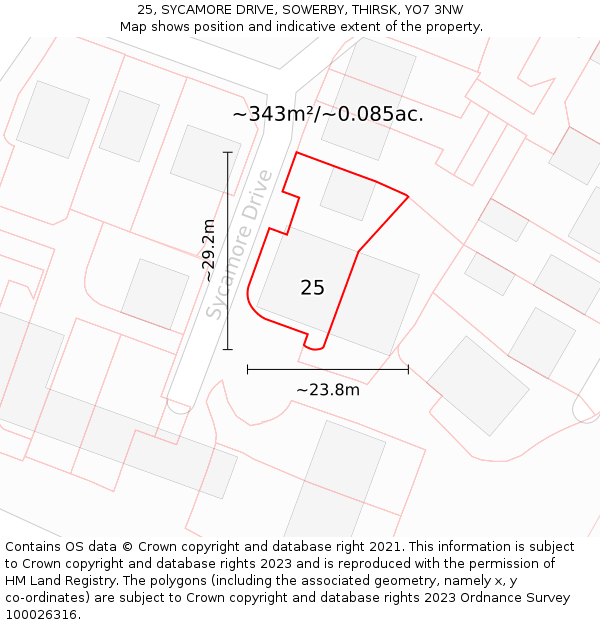 25, SYCAMORE DRIVE, SOWERBY, THIRSK, YO7 3NW: Plot and title map